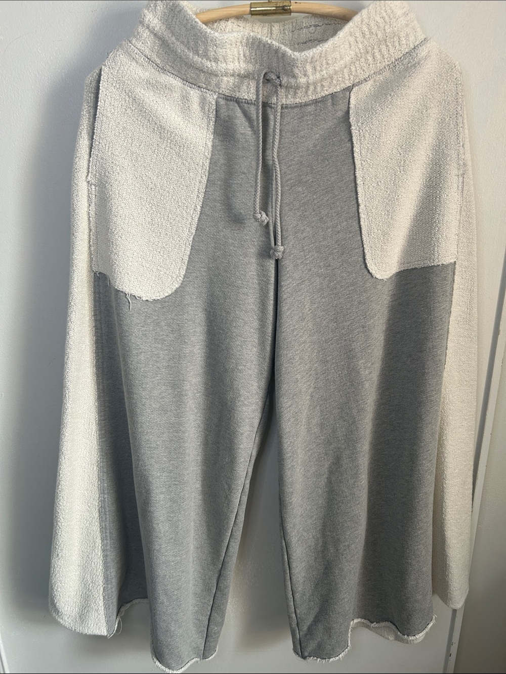 Free People FP Movement Upbeat Wide Leg Pants Gray White Terry-Panel Sweatpants